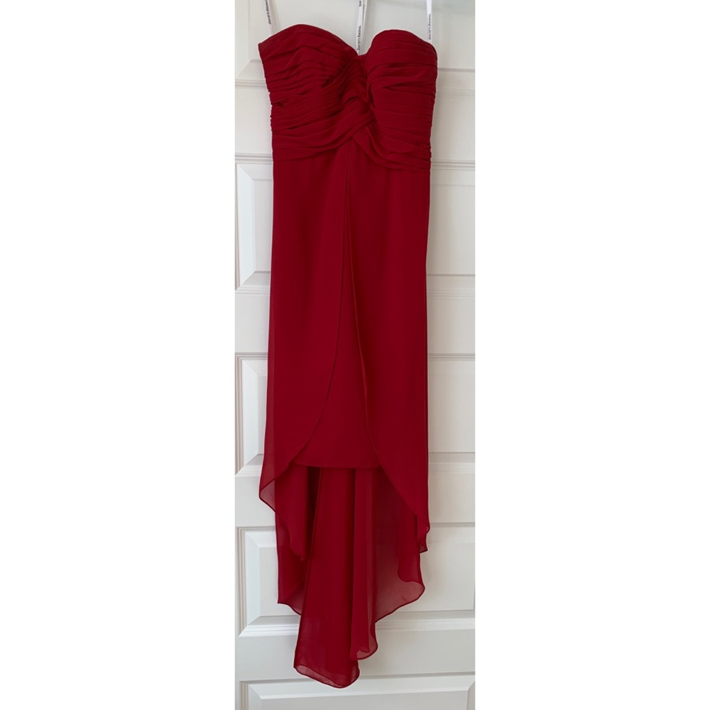 David’s bridal red strapless high low dress